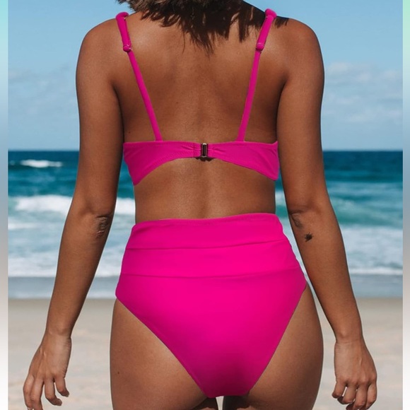 Hilinker Women's Bikini Swimsuits V Neck High Waisted 2 Piece Bathing Suit - Picture 2 of 5